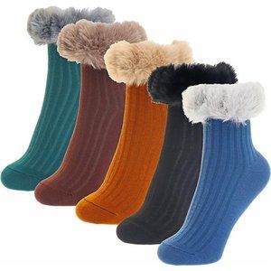 5 Pairs Women's Faux Fur Trim Socks Warmers Soft Boot Cuffs Cover Calf Socks